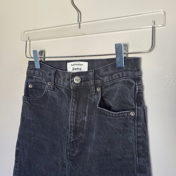 Reformation High Rise Slim Straight Leg Faded Black Organic Cotton Jeans 24 - Picture 4 of 13